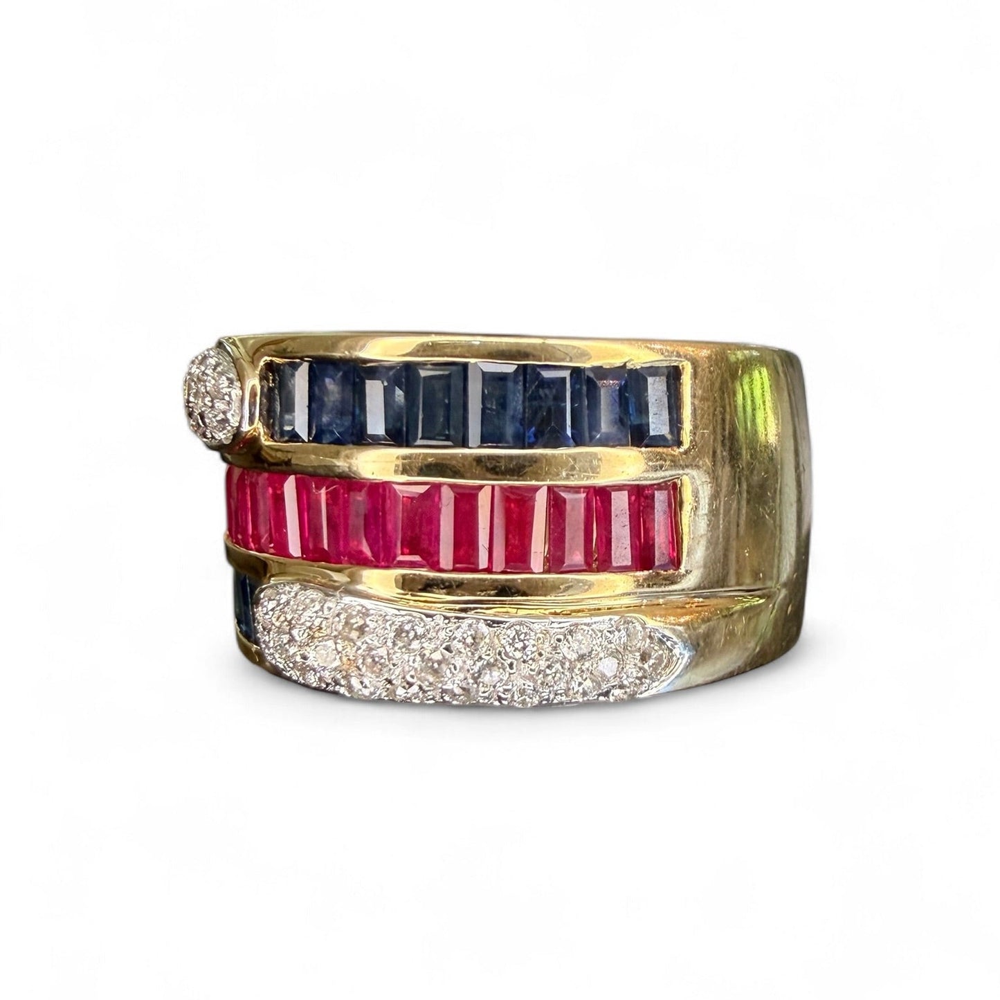14K Ruby, Sapphire, and Diamond Statement Ring