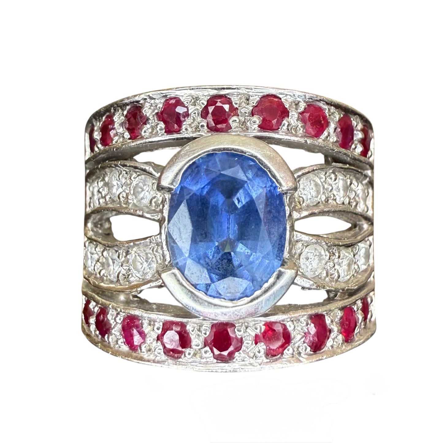 14K Gold Sapphire, Diamond & Ruby Ring - GIA Verified Estate Jewelry