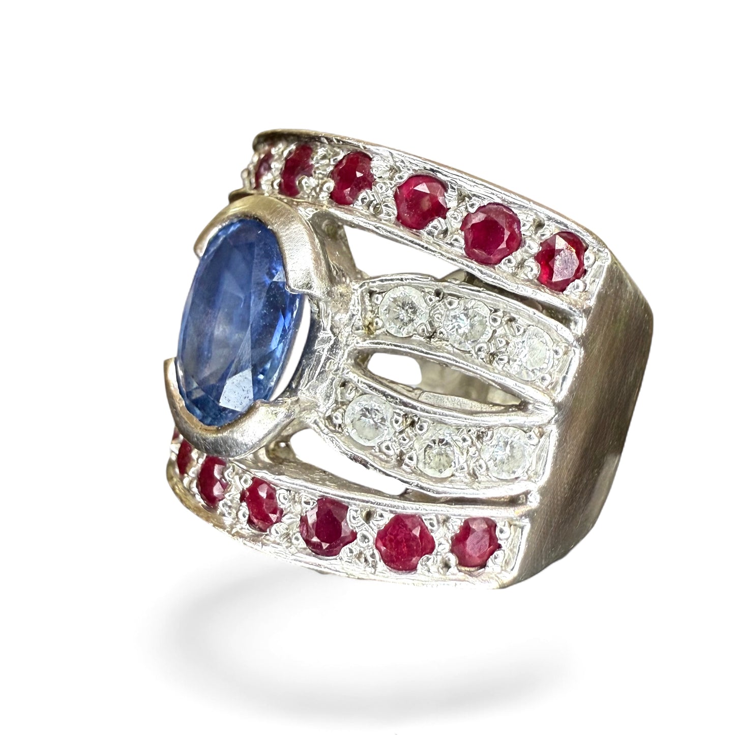 14K Gold Sapphire, Diamond & Ruby Ring - GIA Verified Estate Jewelry