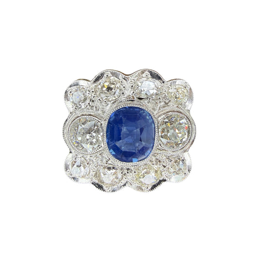 Art Deco 1.85 CT Sapphire and 2.65 CTW Diamond Ring- Circa 1920-1930-Includes GIA Appraisal
