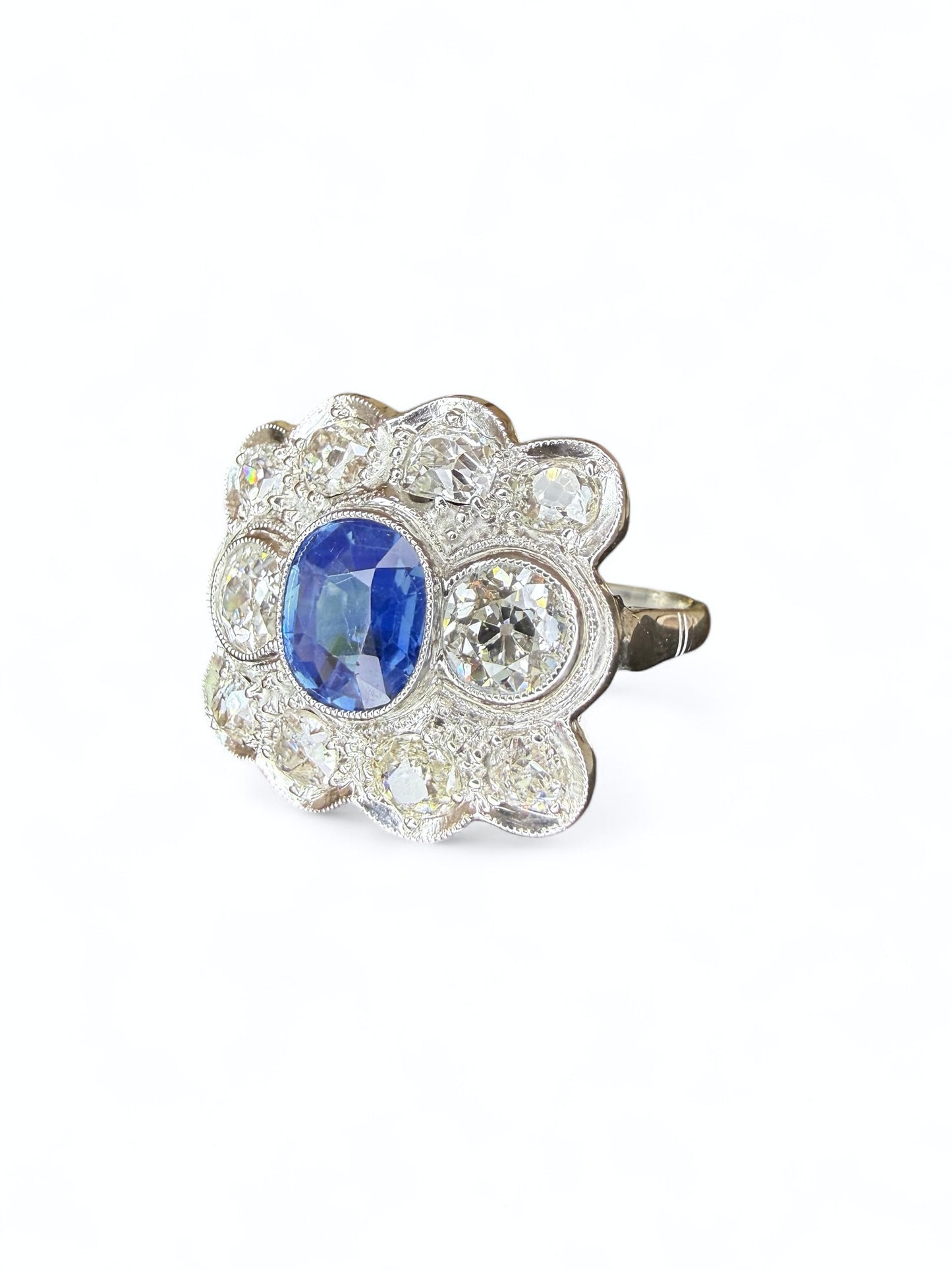 Art Deco 1.85 CT Sapphire and 2.65 CTW Diamond Ring- Circa 1920-1930-Includes GIA Appraisal