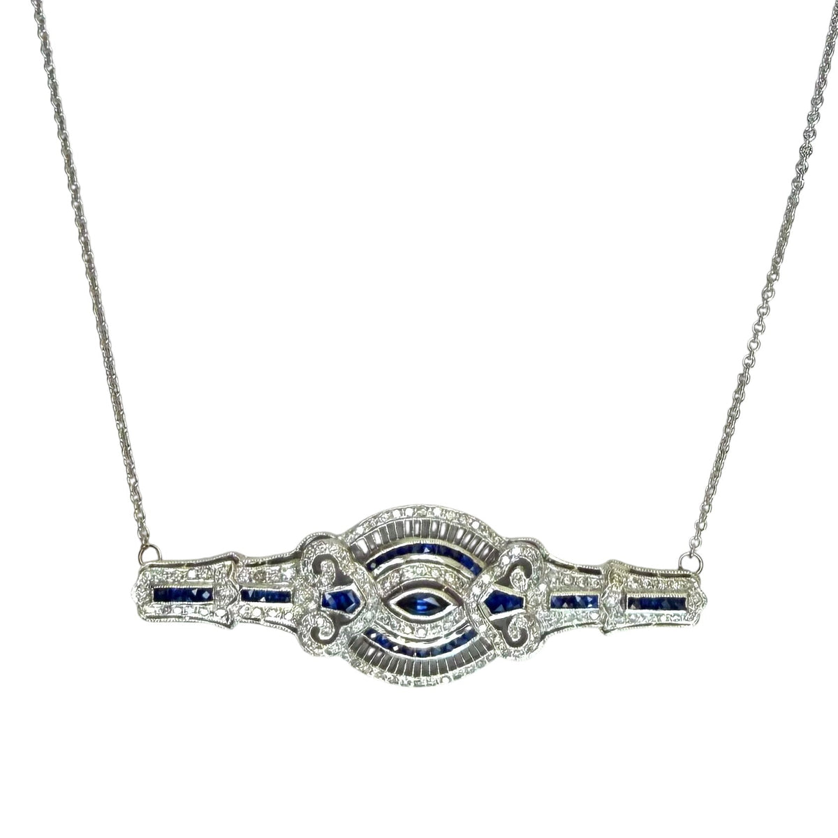 Art Deco 14k Sapphire and Diamond Necklace