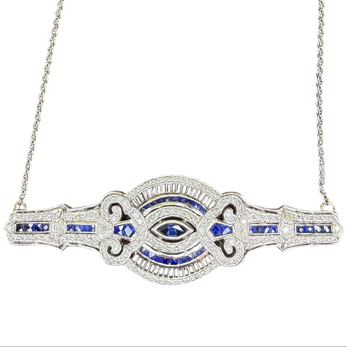 Art Deco 14k Sapphire and Diamond Necklace