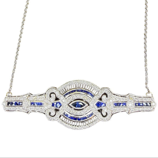 Art Deco 14k Sapphire and Diamond Necklace