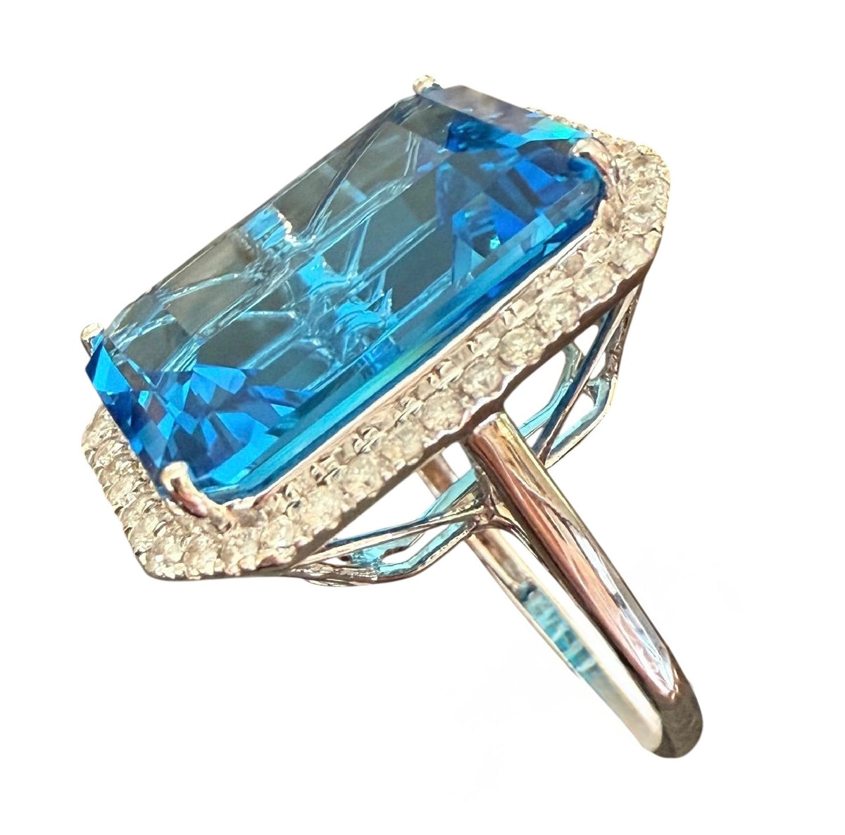 14K London Blue Topaz Diamond Ring: 23.90 CT Estate Cocktail or Engagement Ring