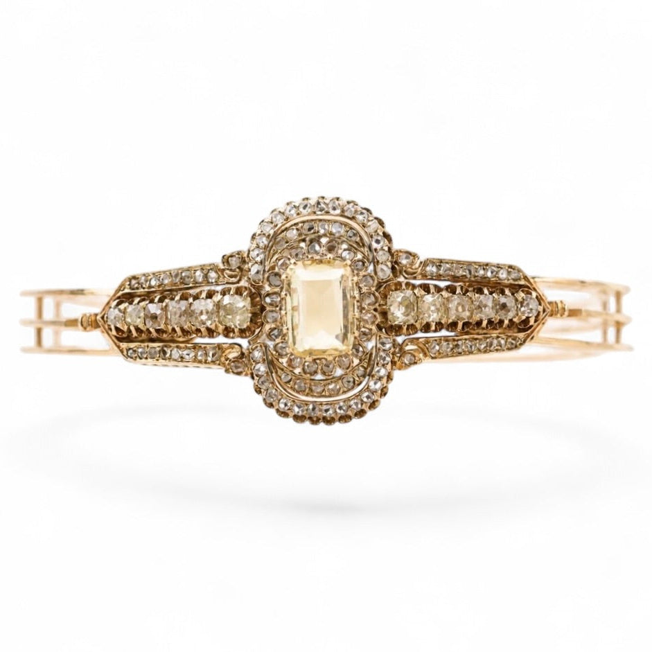 14k Antique Champagne Topaz and Diamond Bangle-Includes GIA Appraisal