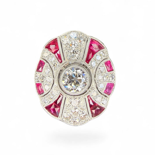 Platinum Ruby and Diamond Cocktail or Engagement Ring