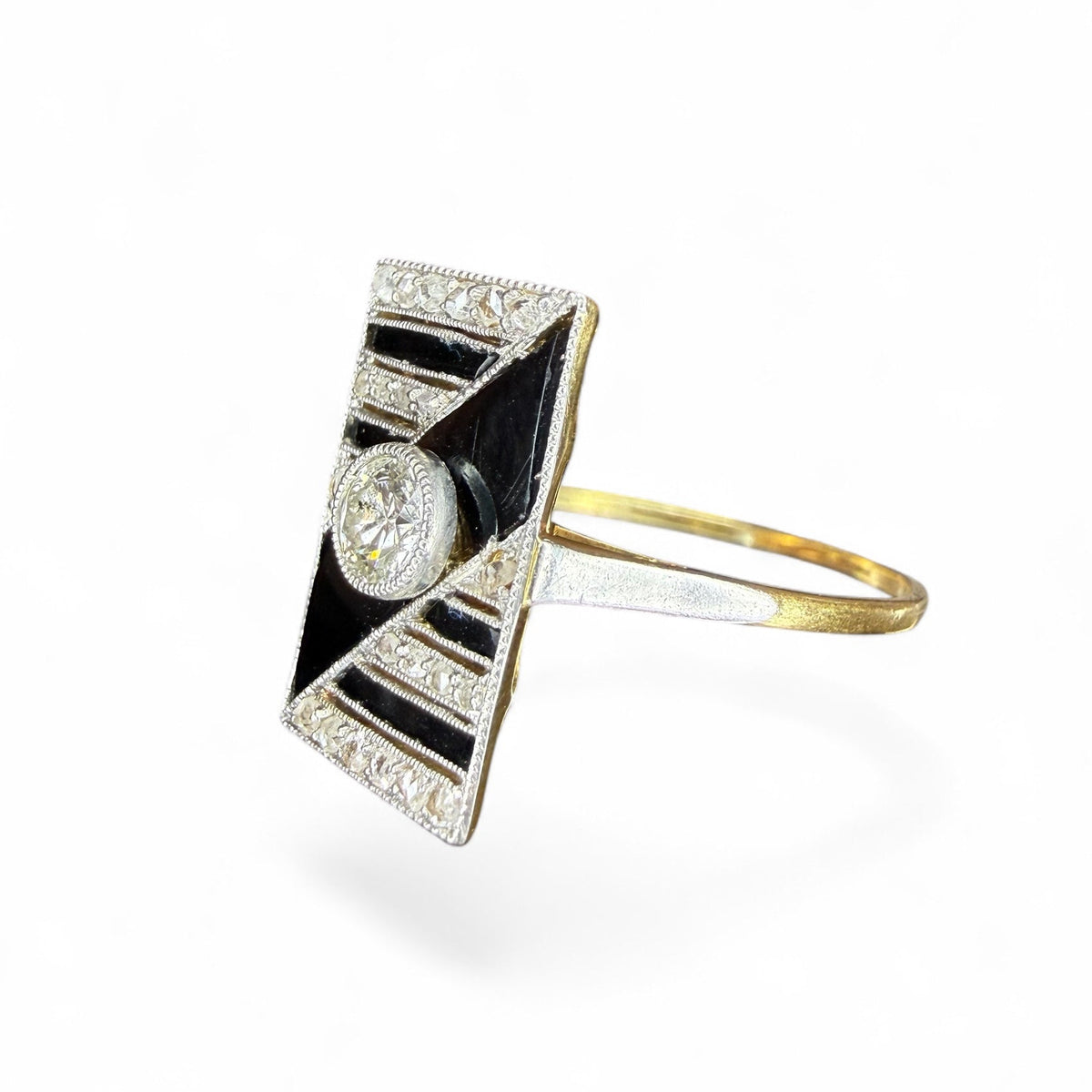 Antique 18k and Platinum Diamond and Black Onyx Ring