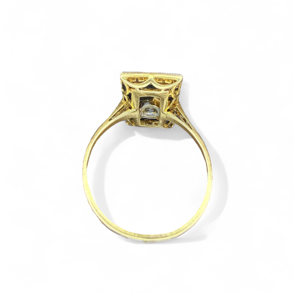 Antique 18k and Platinum Diamond and Black Onyx Ring