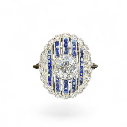 Platinum Sapphire and Diamond Dinner Ring