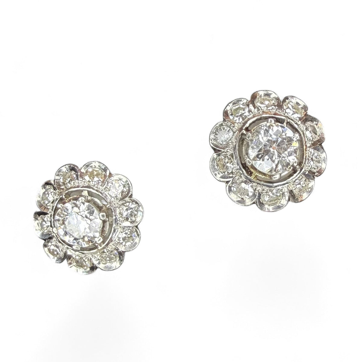 Diamond Stud Cluster Earrings-18k and Platinum