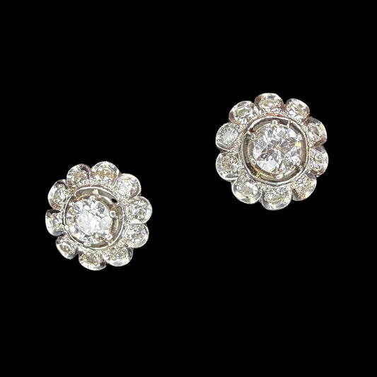 Diamond Stud Cluster Earrings-18k and Platinum