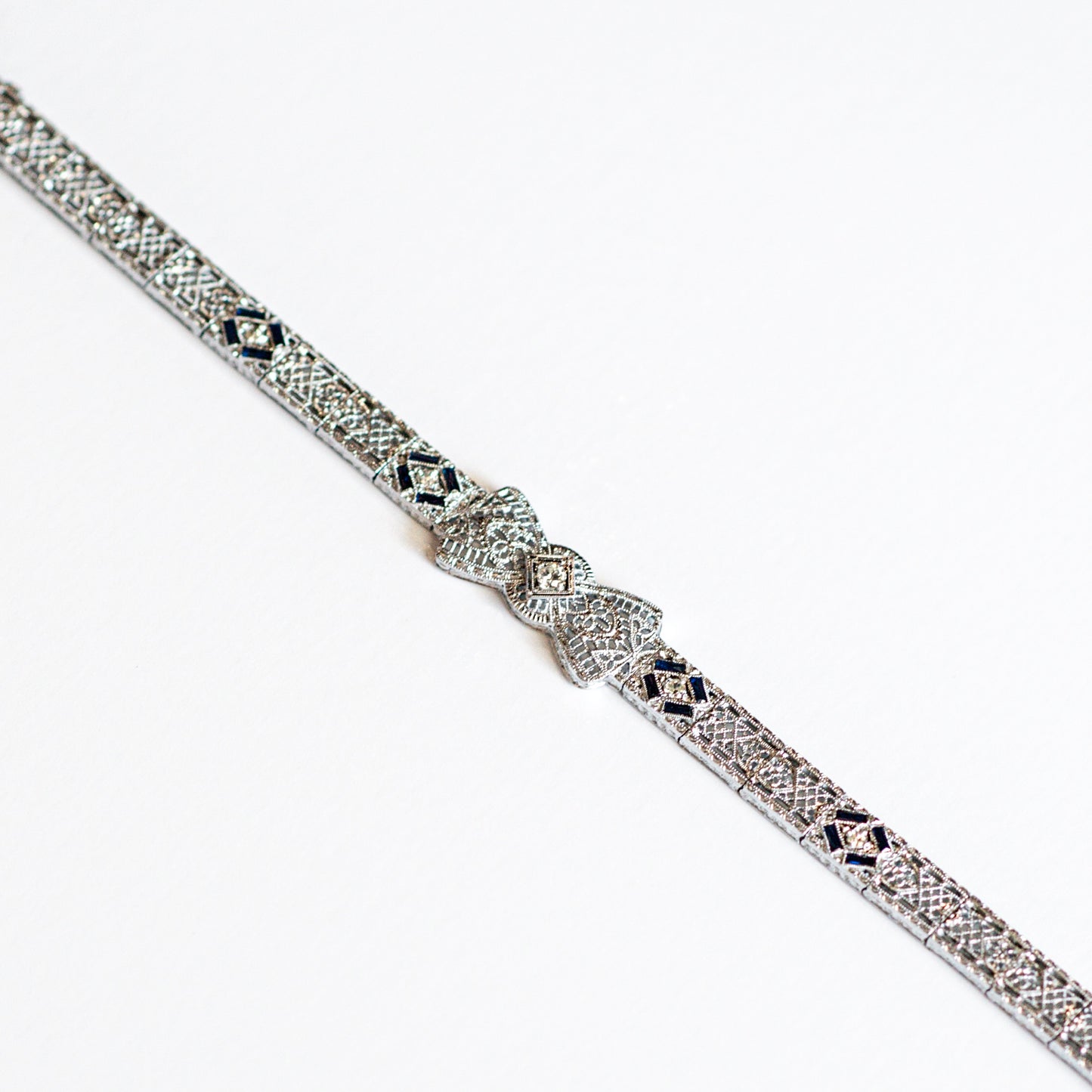 Platinum Art Deco Filigree Sapphire and Diamond Bracelet-Includes GIA Appraisal