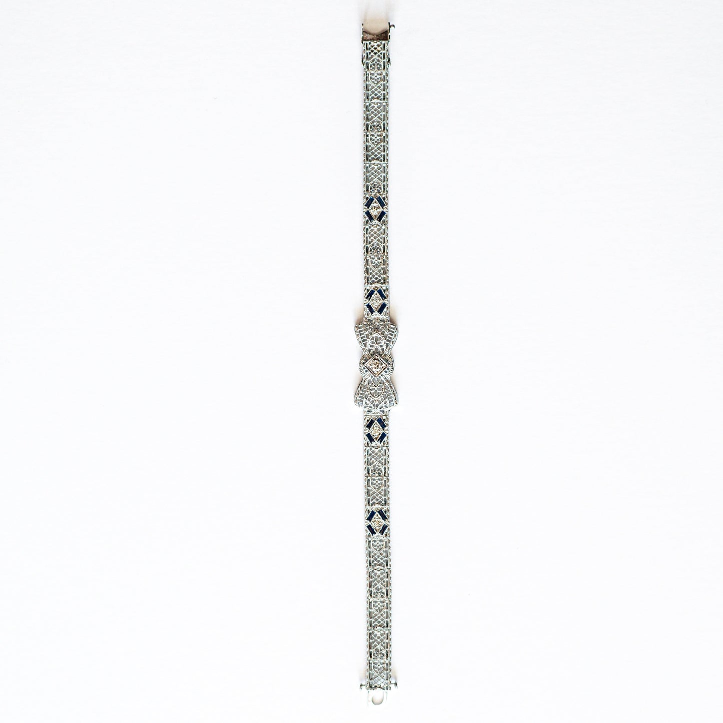 Platinum Art Deco Filigree Sapphire and Diamond Bracelet-Includes GIA Appraisal