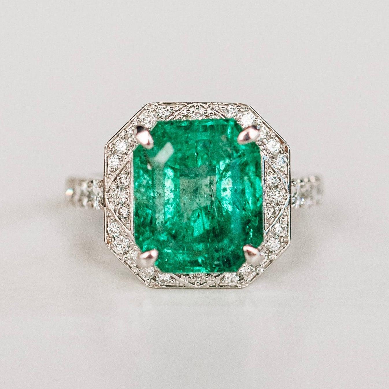 Platinum 6.55 CT Colombian Emerald and .68 CTW Diamond Ring- With GIA Cert