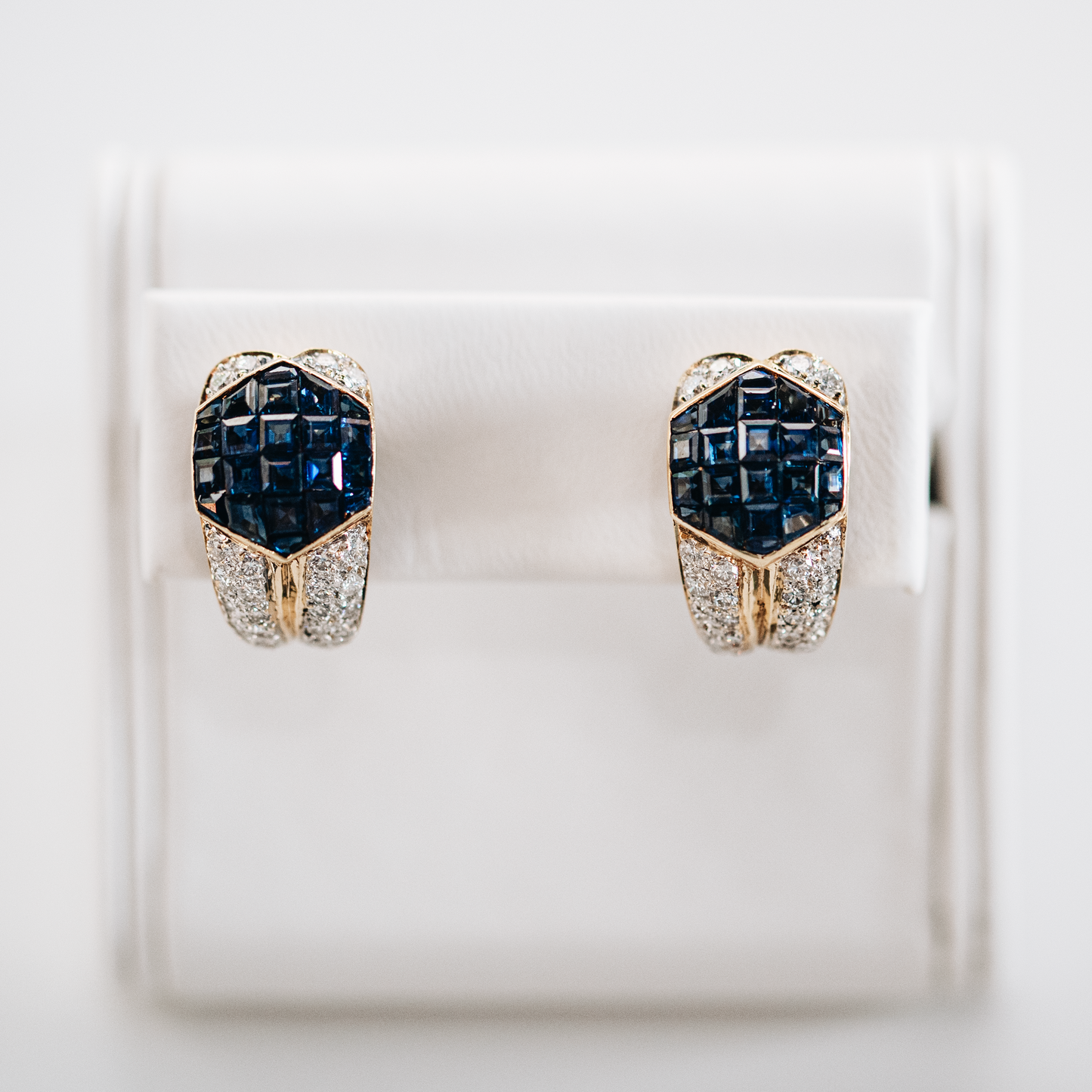 18K 6.80 CTW Sapphire and 1.25 CTW Diamond "Omega"  Diamond Earrings-GIA Appraisal Included