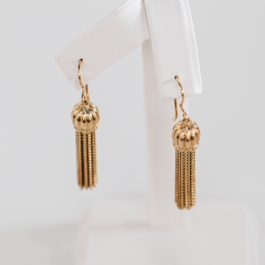 18K Yellow Gold Tassel Earrings-Victorian Era- GIA Appraisal Included