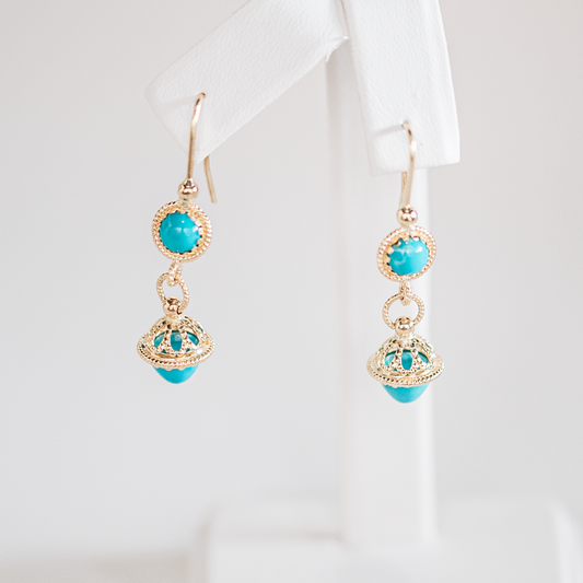 14k Turquoise Dangle Earrings-Includes Current GIA Appraisal Report