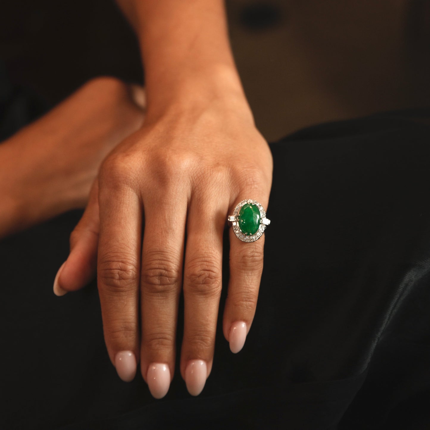 Platinum 8.06 Jade and .77 CTW Diamond Ring