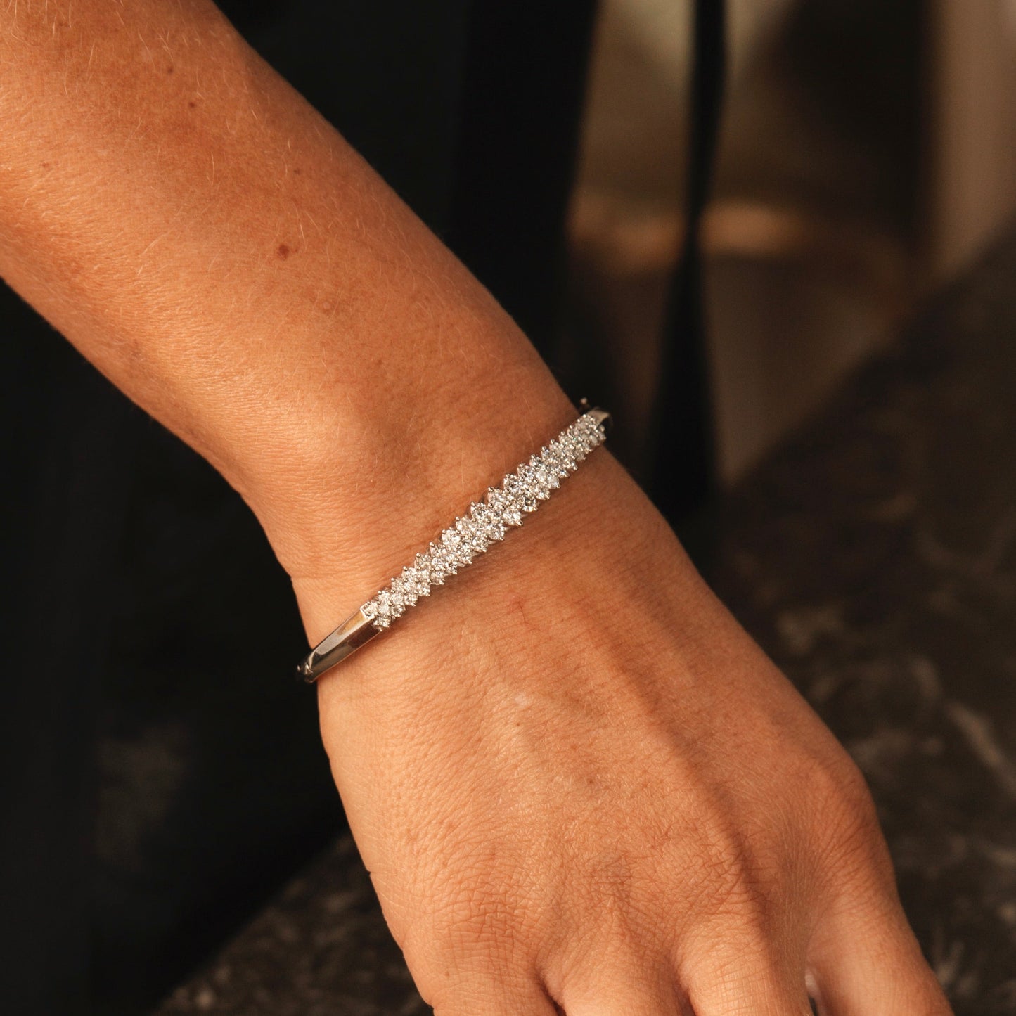 14K White Gold 3 CTW Diamond Bangle