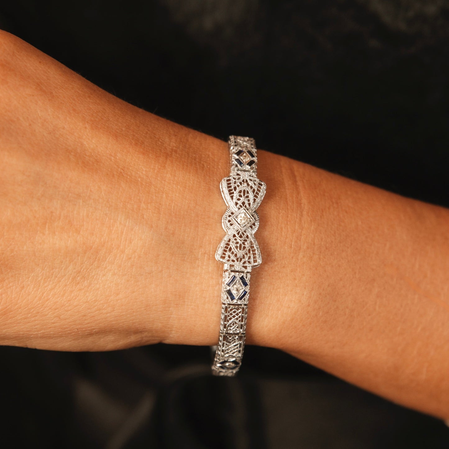 Platinum Art Deco Filigree Sapphire and Diamond Bracelet-Includes GIA Appraisal